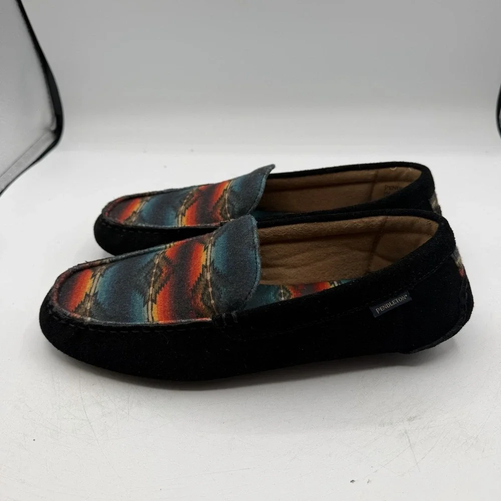 Pendleton Santillo Sunset Slippers Mens‎ 8 Black Aztec Slip On Comfort Moccasins